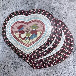 Vintage Town & Country Heart Placemats Set 4 Vinyl Cottagecore Grannycore